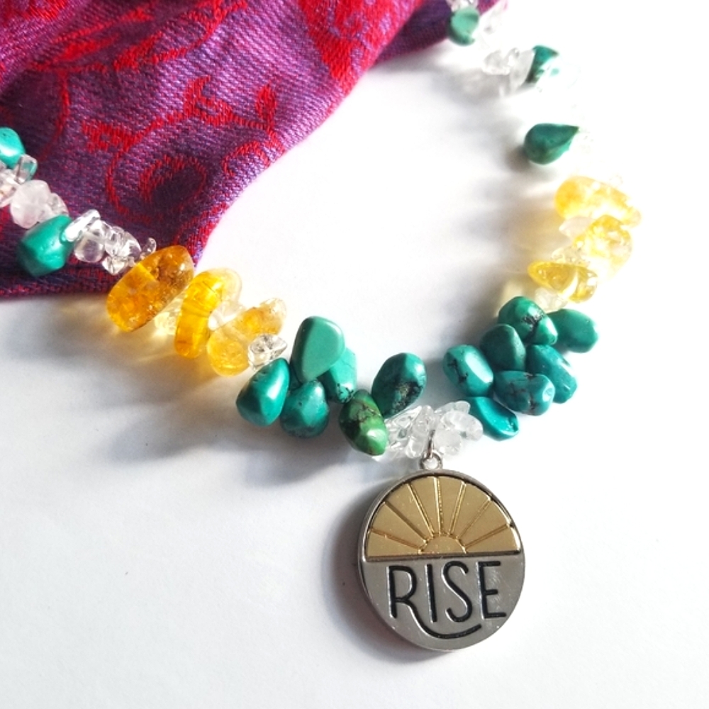 Handmade Rise sun necklace citrine quartz gemstone bead turquoise blue